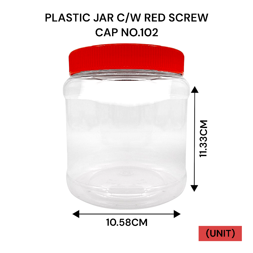 PLASTIC JAR C/W RED SCREW CAP NO.102 PER UNIT