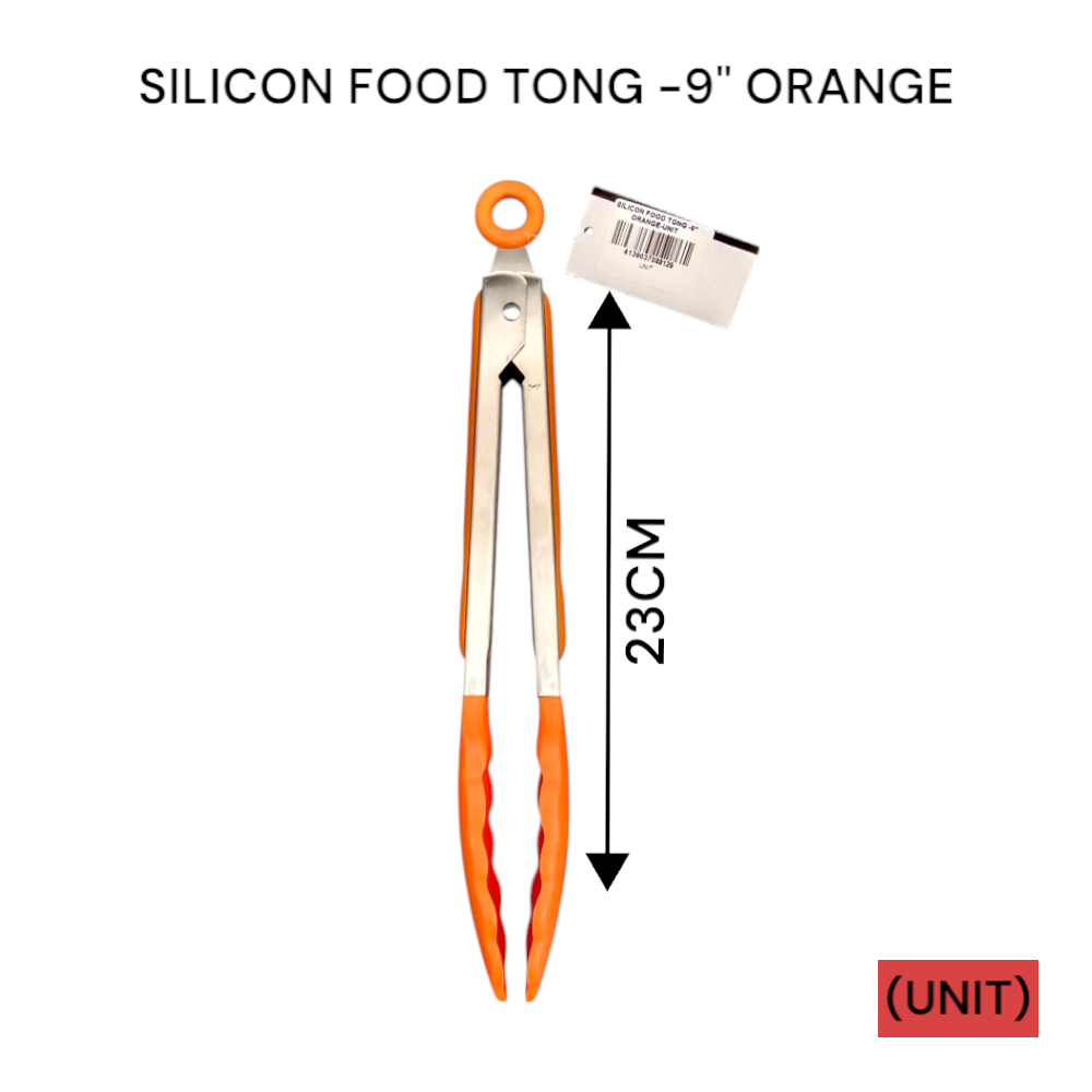 SILICON FOOD TONG -9" ORANGE PER UNIT