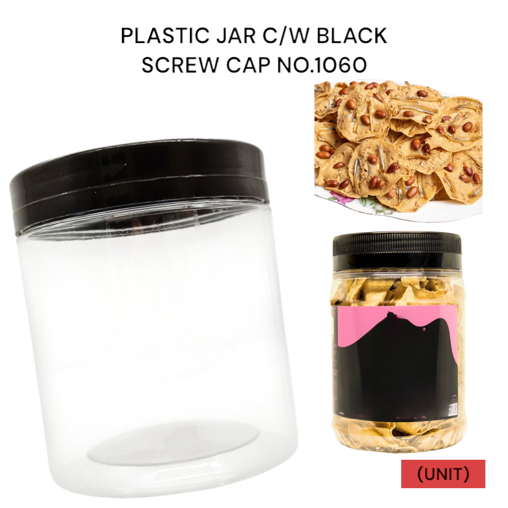 PLASTIC JAR C/W BLACK SCREW CAP NO.1060 PER UNIT
