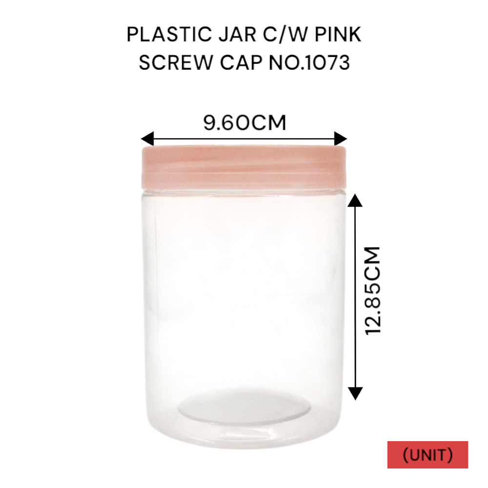 PLASTIC JAR C/W PINK SCREW CAP NO.1073 PER UNIT