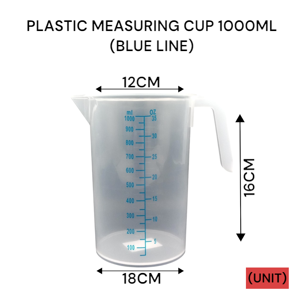 PLASTIC MEASURING CUP 1000ML (BLUE LINE) PER UNIT