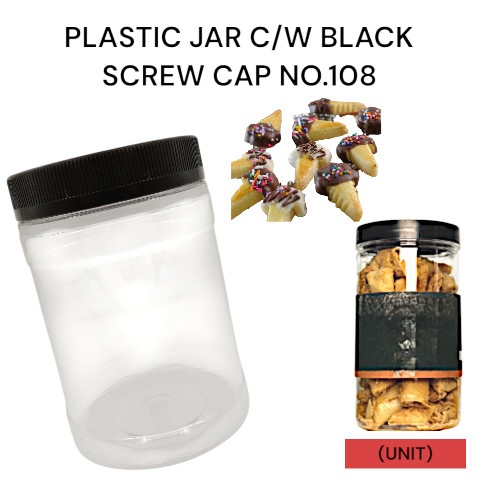 PLASTIC JAR C/W BLACK SCREW CAP NO.108 PER UNIT
