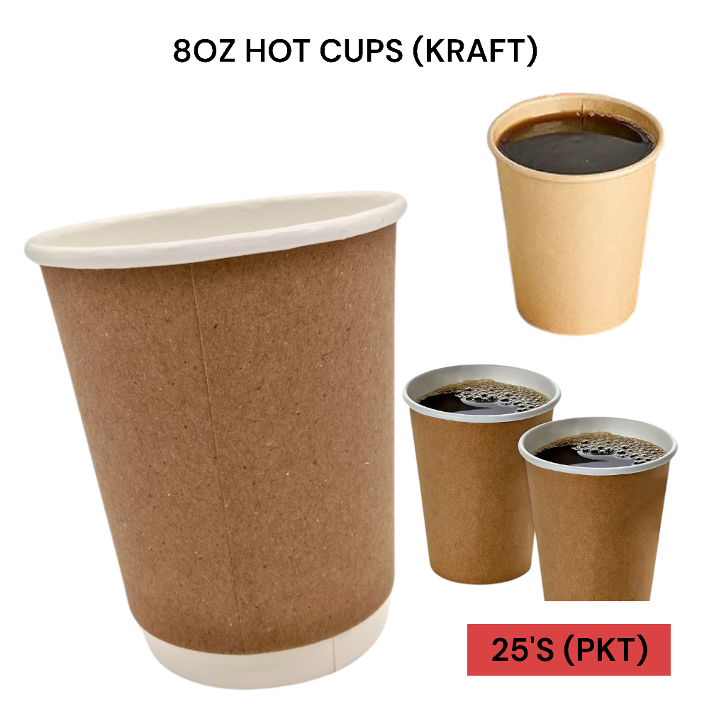 8OZ DW HOT CUPS (KRAFT) 25'S PER PKT