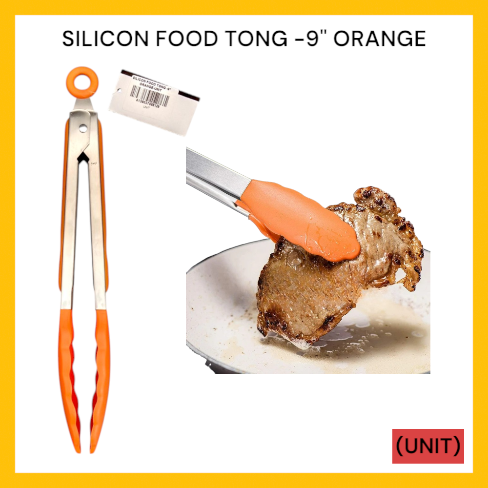 SILICON FOOD TONG -9" ORANGE PER UNIT