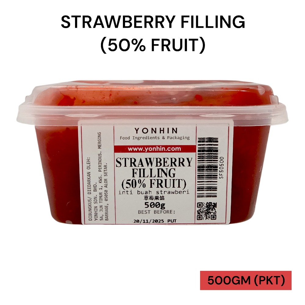 STRAWBERRY FILLING (50% FRUIT) 500GM PER PKT