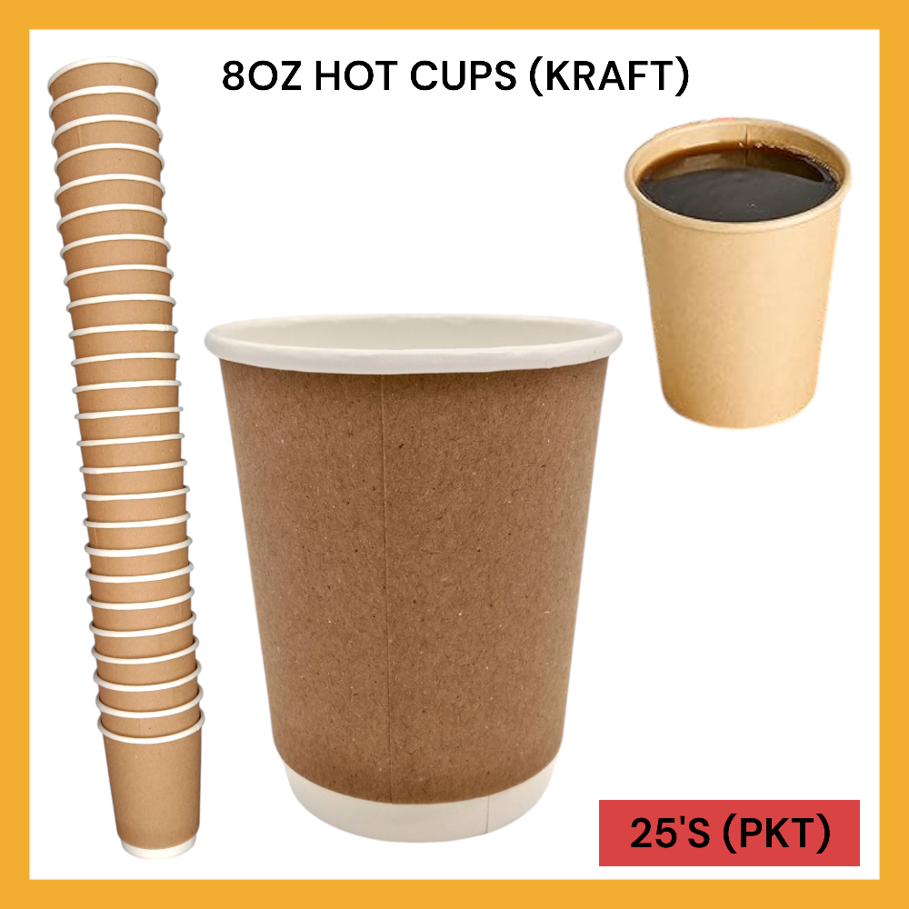 8OZ DW HOT CUPS (KRAFT) 25'S PER PKT