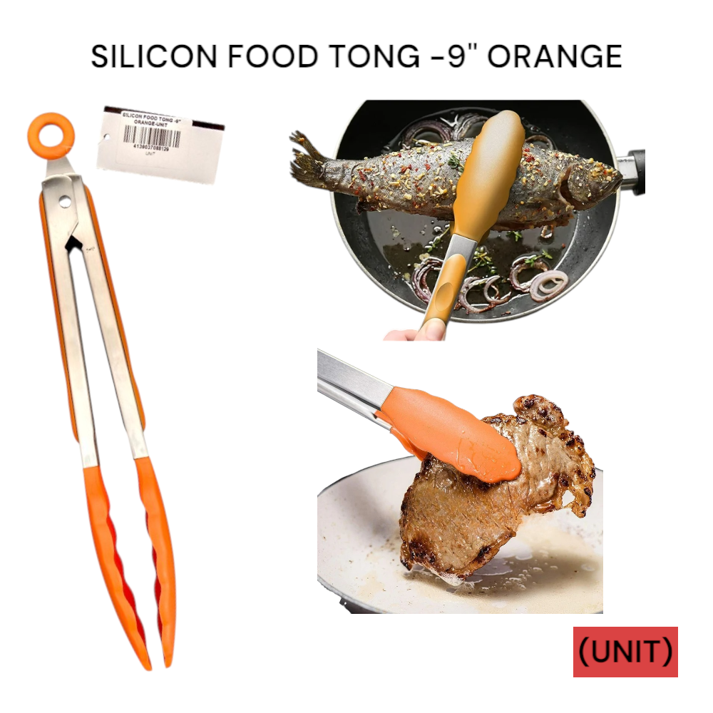 SILICON FOOD TONG -9" ORANGE PER UNIT