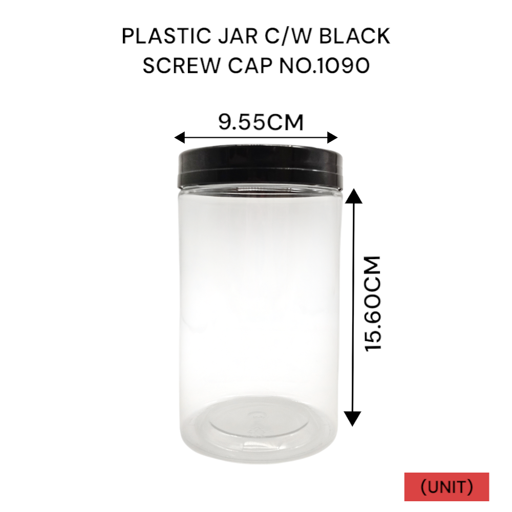 PLASTIC JAR C/W BLACK SCREW CAP NO.1090 PER UNIT