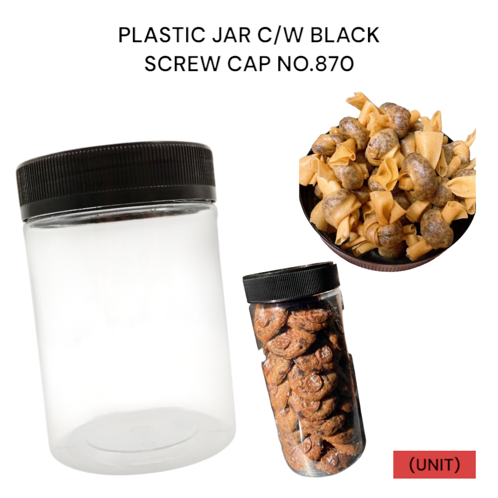 PLASTIC JAR C/W BLACK SCREW CAP NO.870 PER UNIT