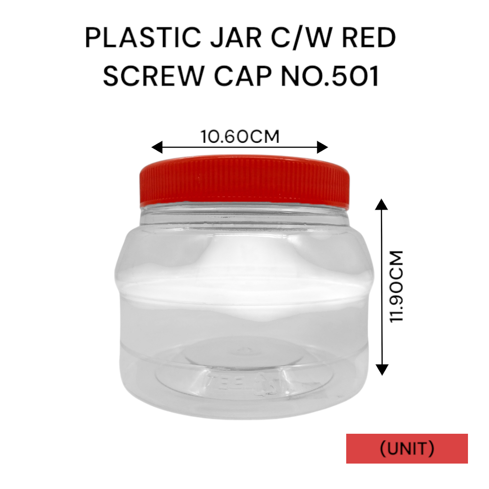 PLASTIC JAR C/W RED SCREW CAP NO.501 PER UNIT