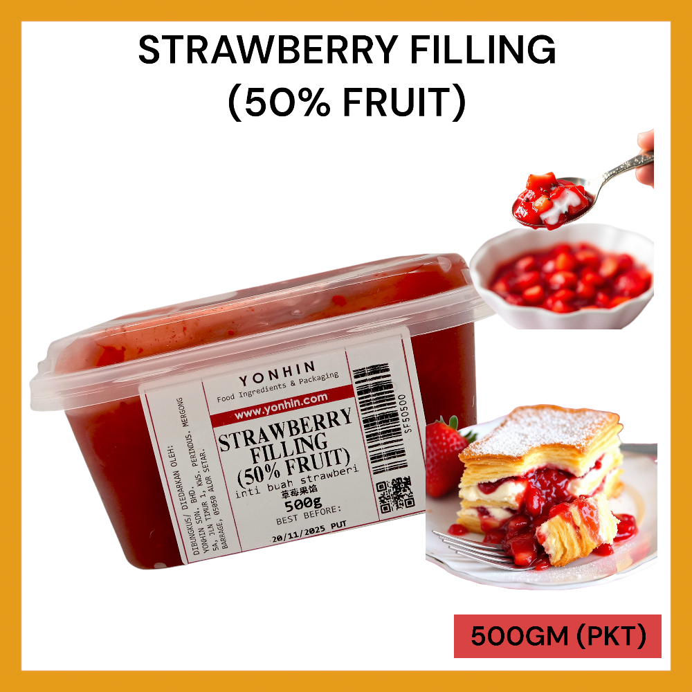STRAWBERRY FILLING (50% FRUIT) 500GM PER PKT