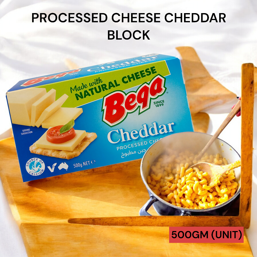 BEGA-BEGA PROC. CHEESE CHEDDAR BLK 500GM PER UNIT