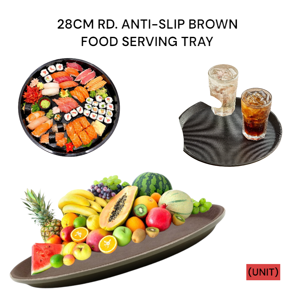 28CM RD.ANTI-SLIP BROWN FOOD SERVING TRAY (B36-27A) PER UNIT