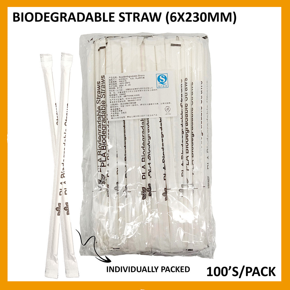 6X230MM BIODEGRADABLE STRAW (INDIVIDUAL PACK) 100'S Per Pack