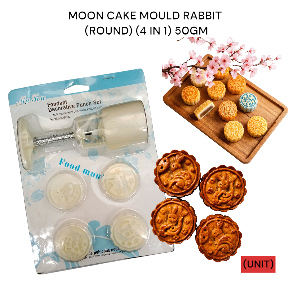 MOON CAKE MOULD RABBIT (ROUND) (4 IN 1) 50GM PER UNIT
