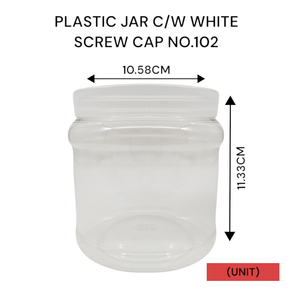 PLASTIC JAR C/W WHITE SCREW CAP NO.102 PER UNIT