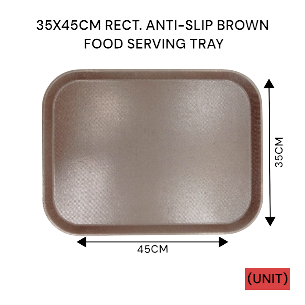 35X45CM RECT. ANTI-SLIP BROWN FOOD SERVING TRAY (B36-26B 1418) PER UNIT