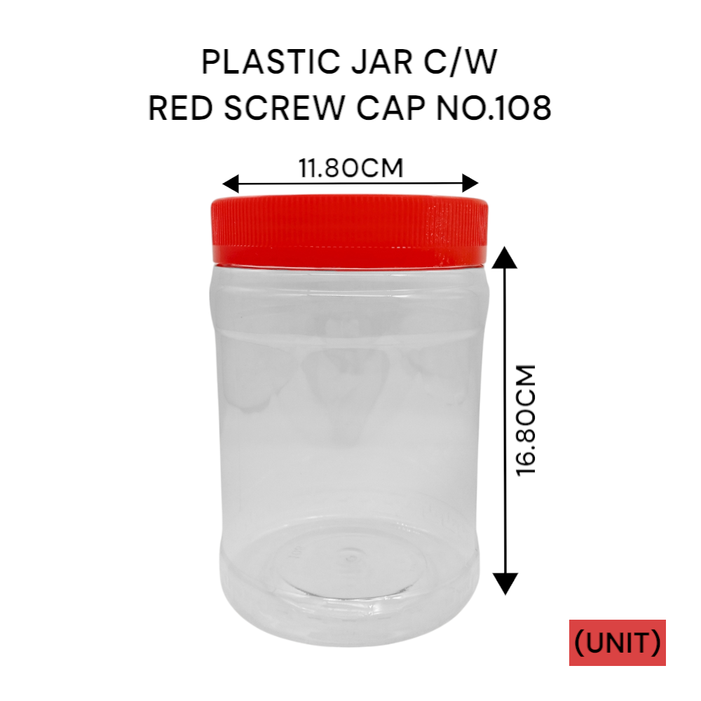 PLASTIC JAR C/W RED SCREW CAP NO.108 PER UNIT