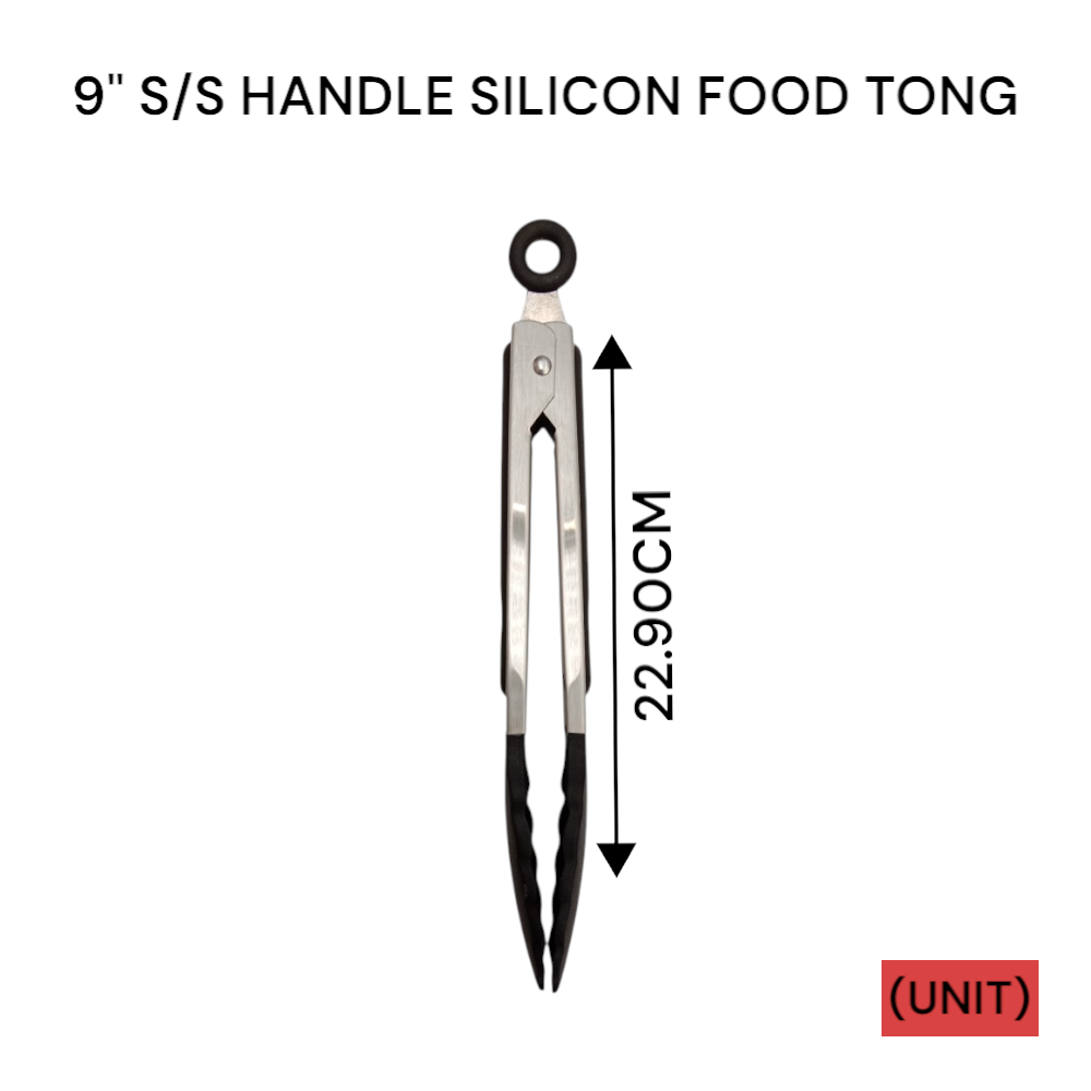 9" S/S HANDLE SILICON FOOD TONG (PL-1148) PER UNIT