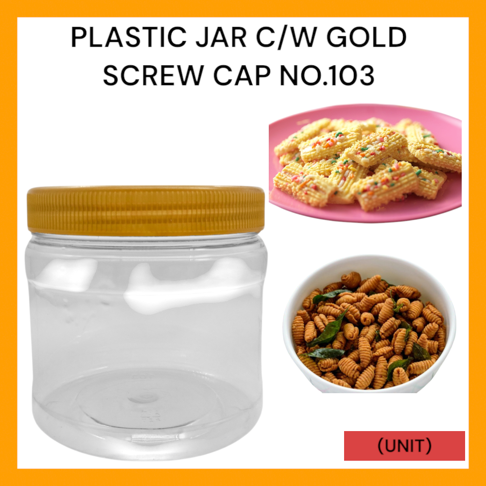 PLASTIC JAR C/W GOLD SCREW CAP NO.103 PER UNIT