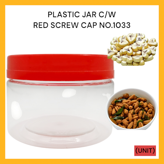 PLASTIC JAR C/W RED SCREW CAP NO.1033 PER UNIT