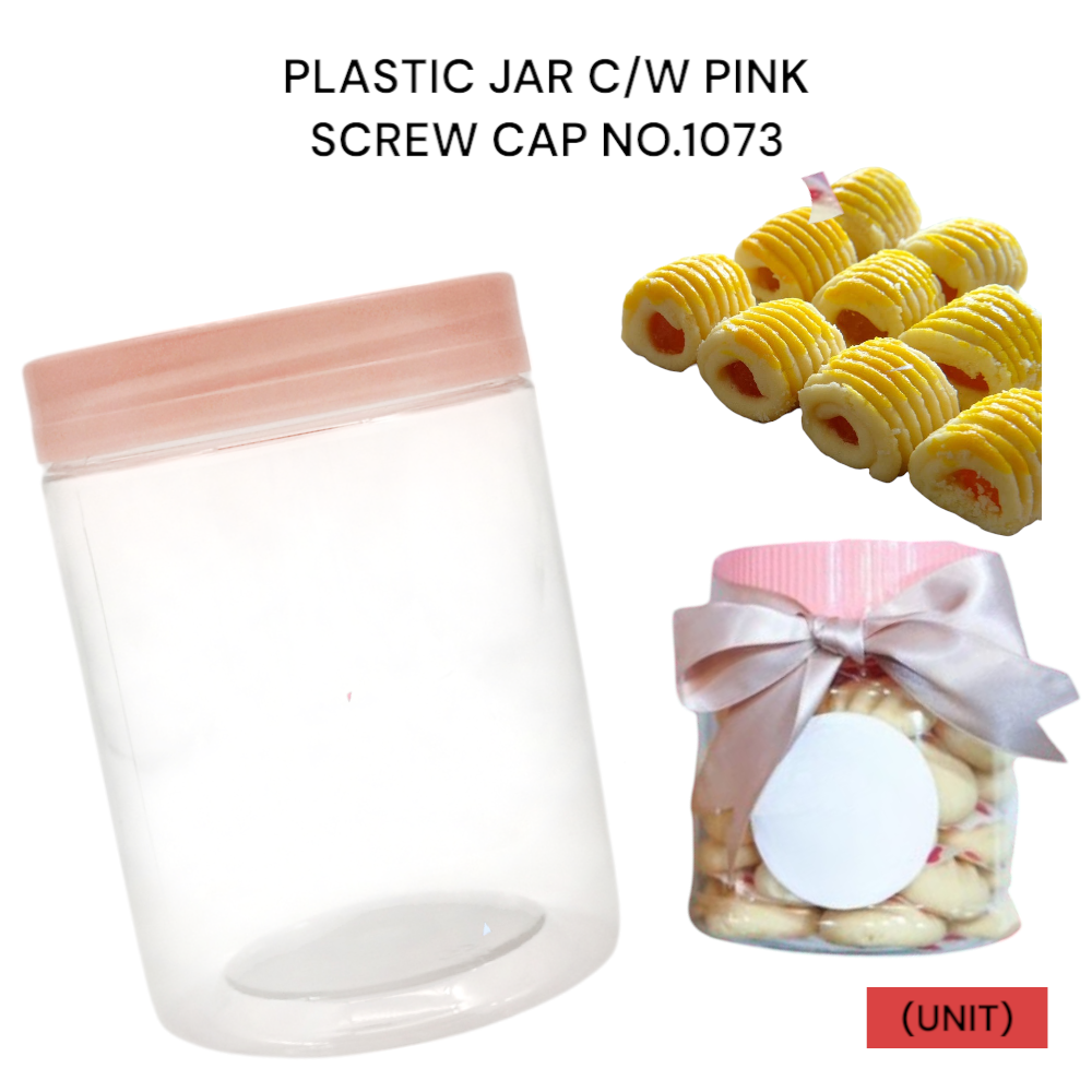 PLASTIC JAR C/W PINK SCREW CAP NO.1073 PER UNIT