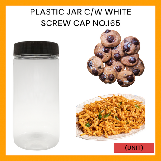PLASTIC JAR C/W BLACK SCREW CAP NO.165 PER UNIT