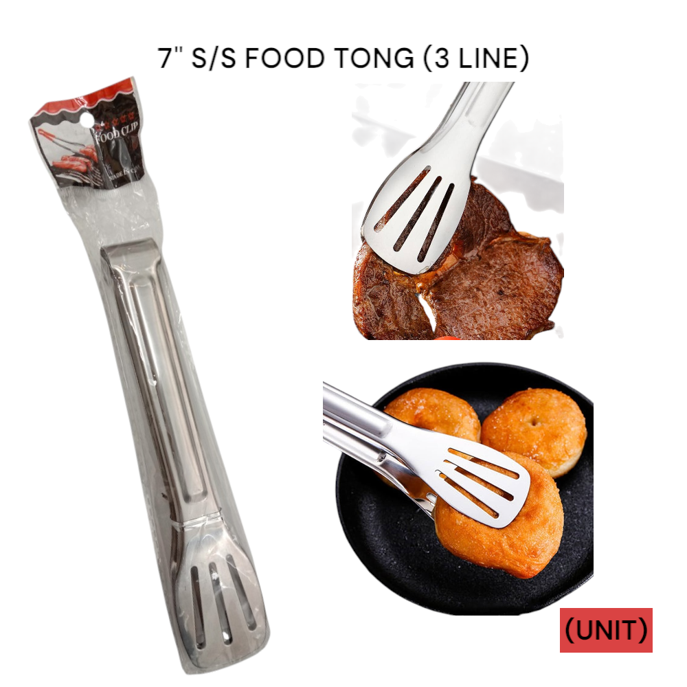 7" S/S FOOD TONG (3LINE) PER UNIT
