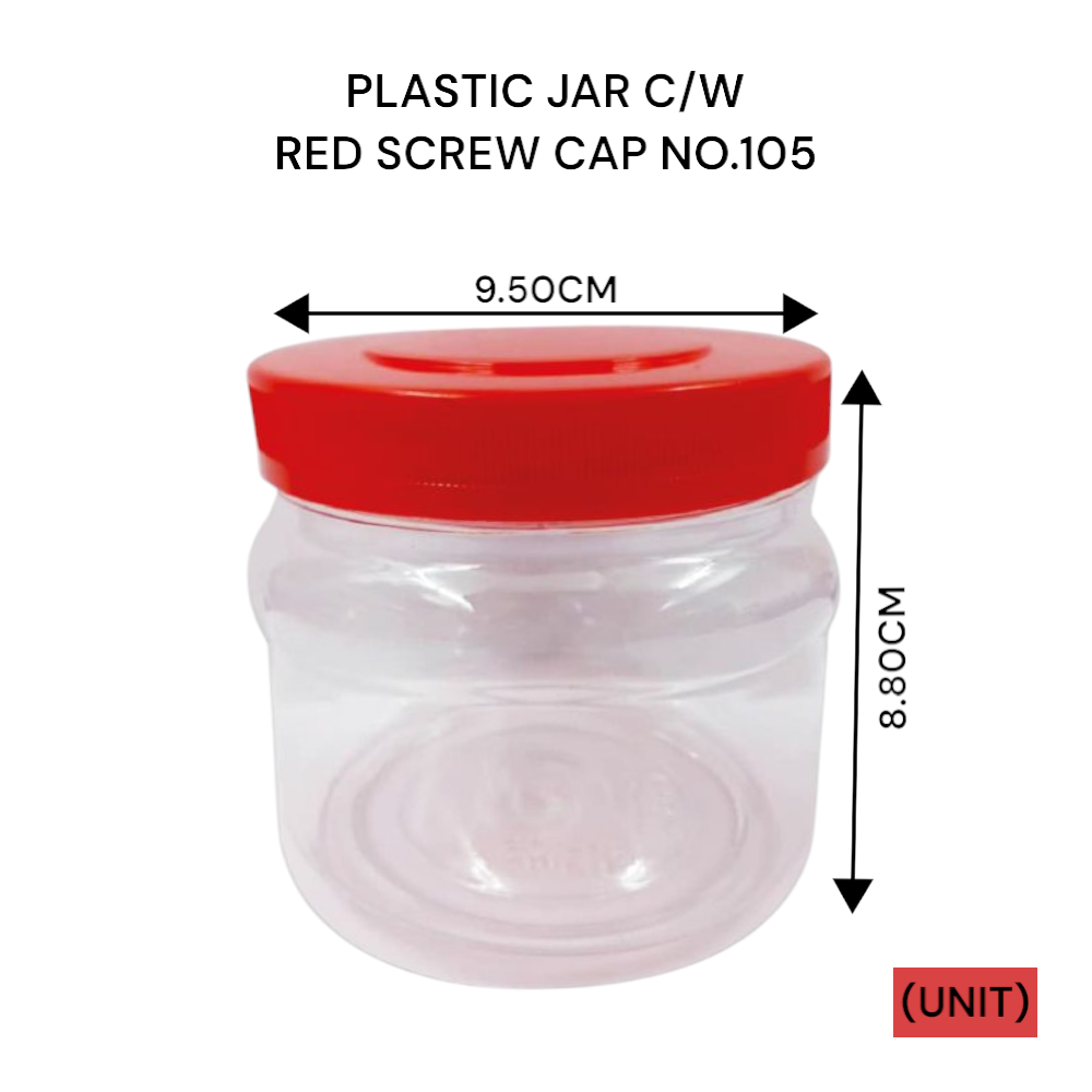 PLASTIC JAR C/W RED SCREW CAP NO.105 PER UNIT