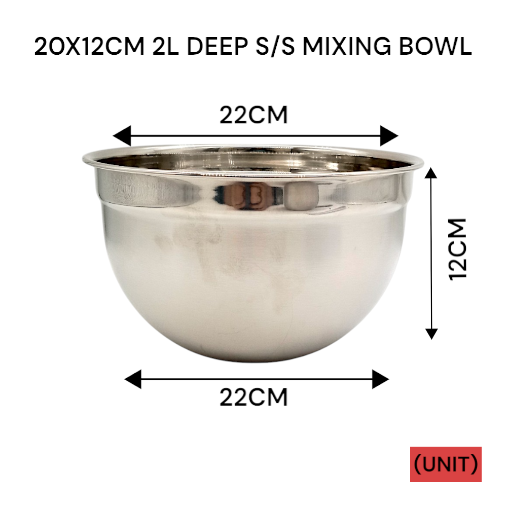 20X12CM 2L DEEP S/S MIXING BOWL (SS-604) PER UNIT