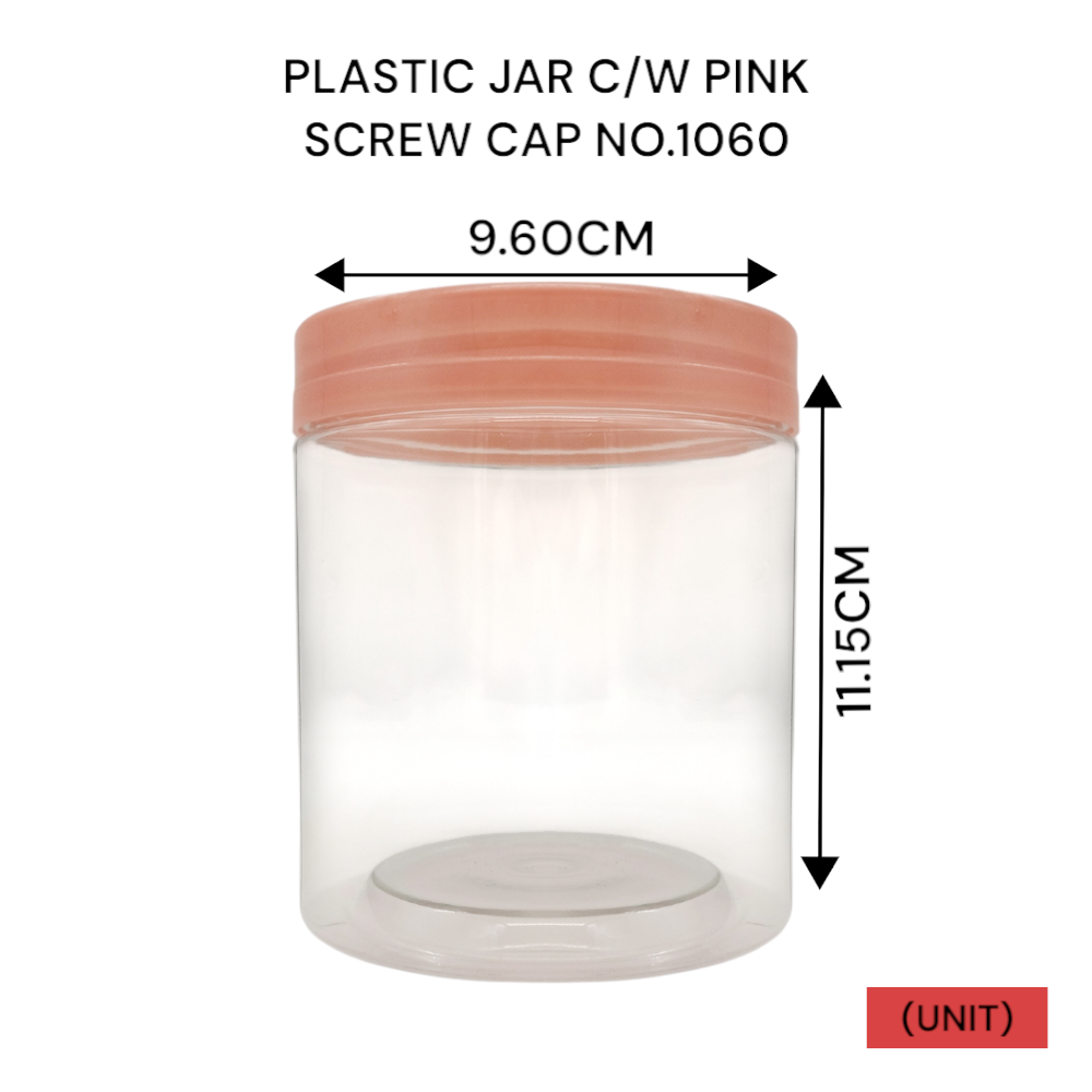 PLASTIC JAR C/W PINK SCREW CAP NO.1060 PER UNIT