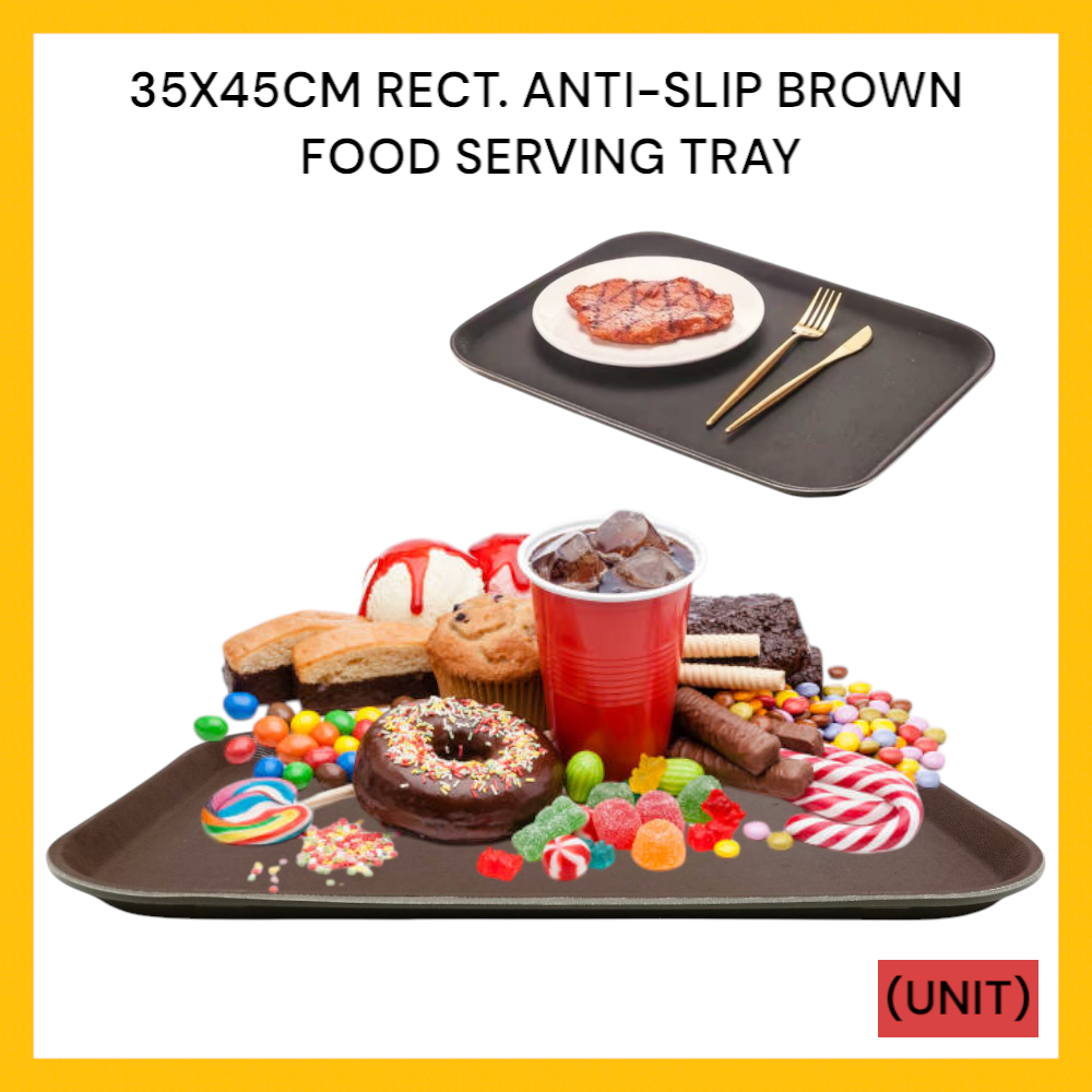35X45CM RECT. ANTI-SLIP BROWN FOOD SERVING TRAY (B36-26B 1418) PER UNIT