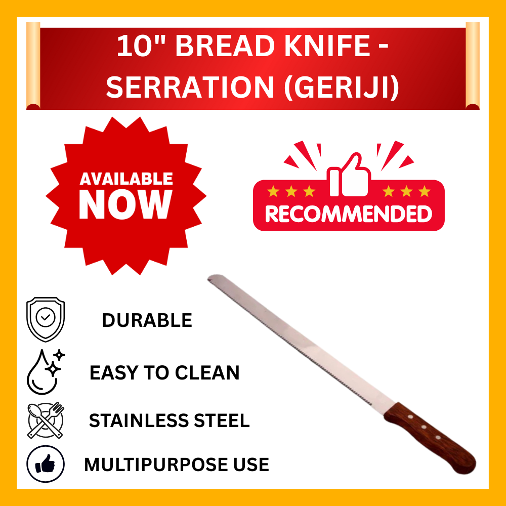 10" STAINLESS STEEL BREAD KNIFE -SERRATION (GERIJI)
