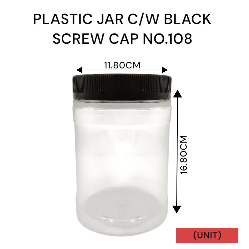 PLASTIC JAR C/W BLACK SCREW CAP NO.108 PER UNIT