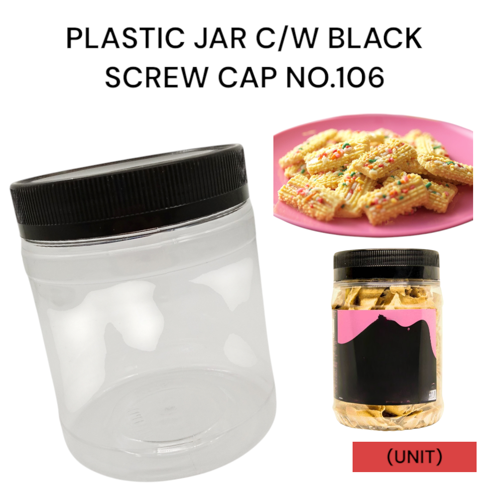 PLASTIC JAR C/W BLACK SCREW CAP NO.106 PER UNIT