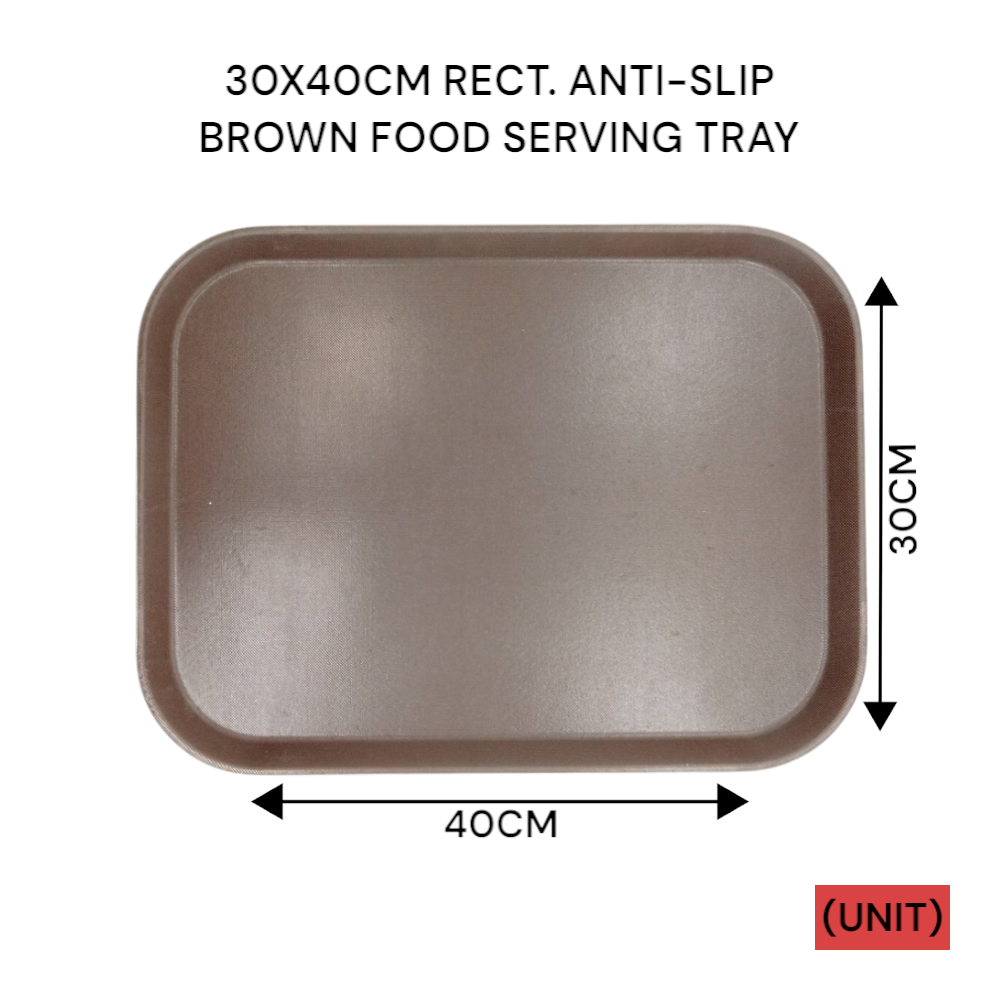 30X40CM RECT. ANTI-SLIP BROWN FOOD SERVING TRAY (B36-26A 1216) PER UNIT