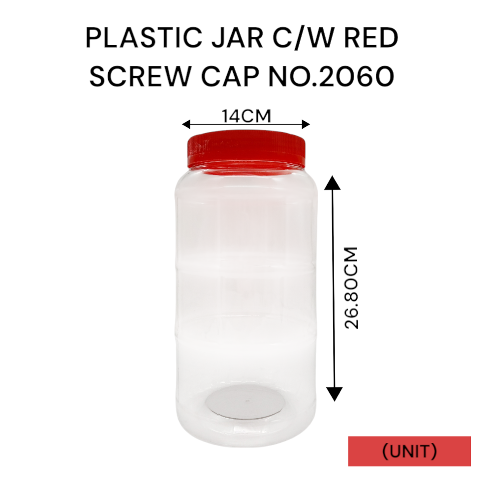 PLASTIC JAR C/W RED SCREW CAP NO.2060 PER UNIT