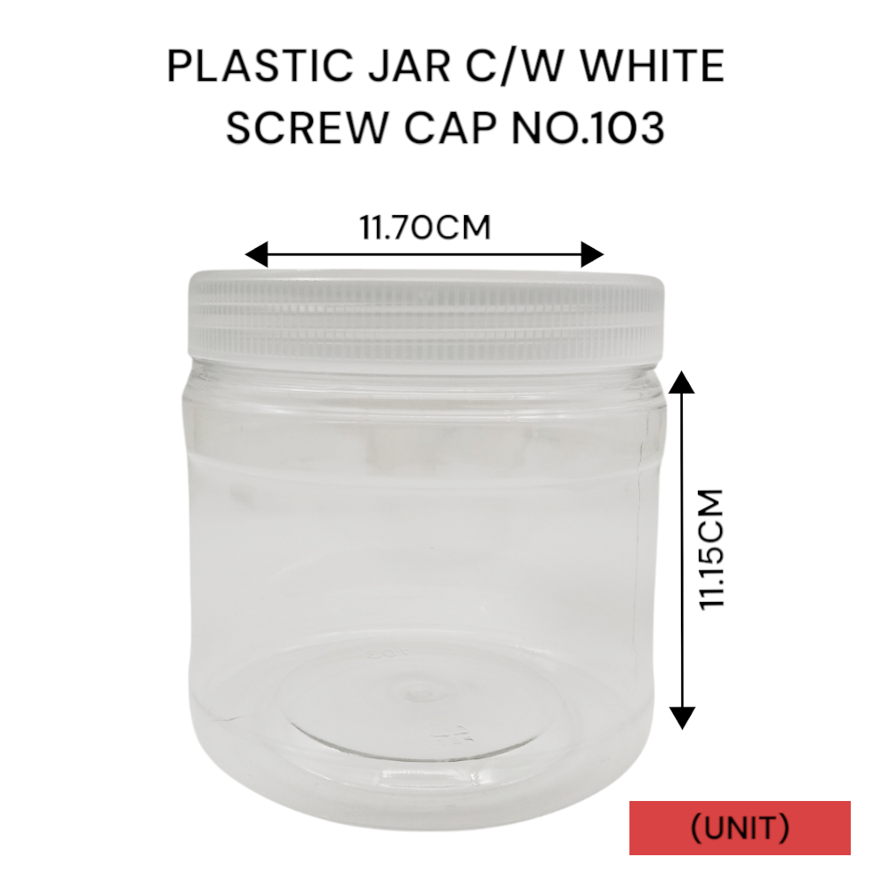 PLASTIC JAR C/W WHITE SCREW CAP NO.103 PER UNIT