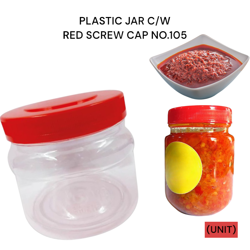 PLASTIC JAR C/W RED SCREW CAP NO.105 PER UNIT