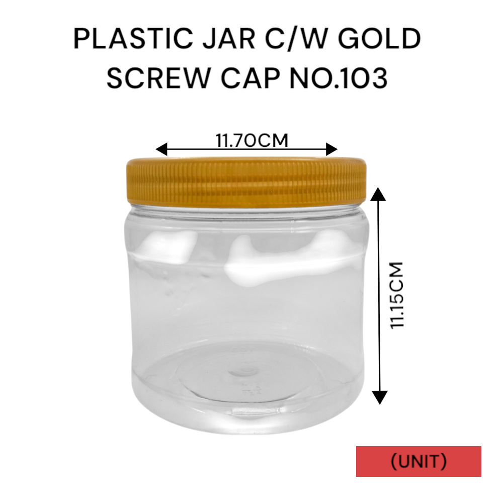 PLASTIC JAR C/W GOLD SCREW CAP NO.103 PER UNIT