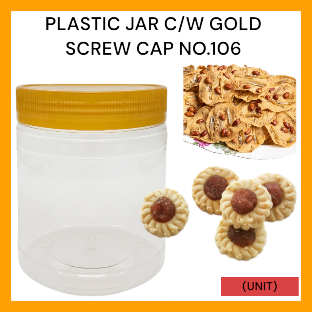 PLASTIC JAR C/W GOLD SCREW CAP NO.106 PER UNIT