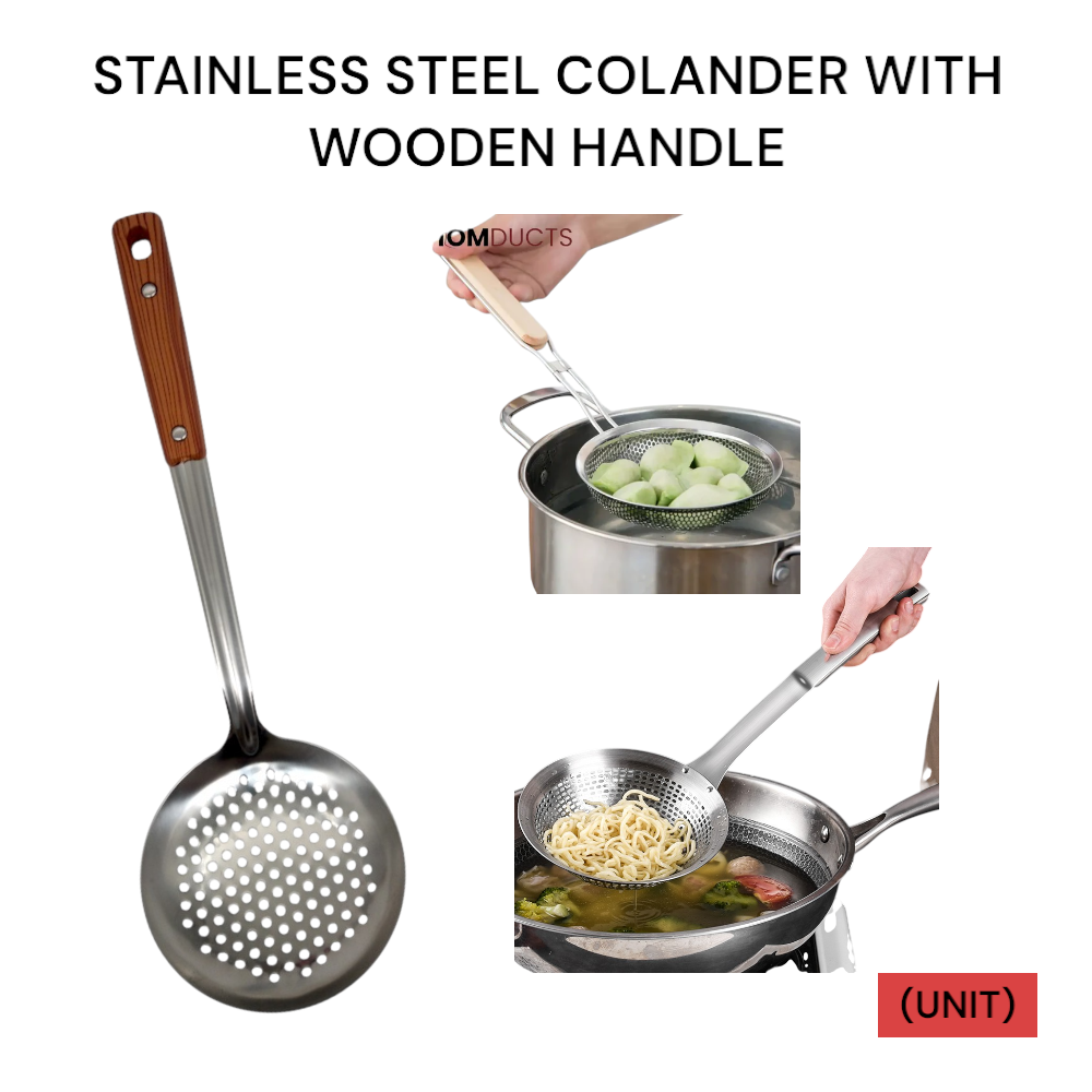 STAINLESS STEEL COLANDER WITH WOODEN HANDLE (1.2)