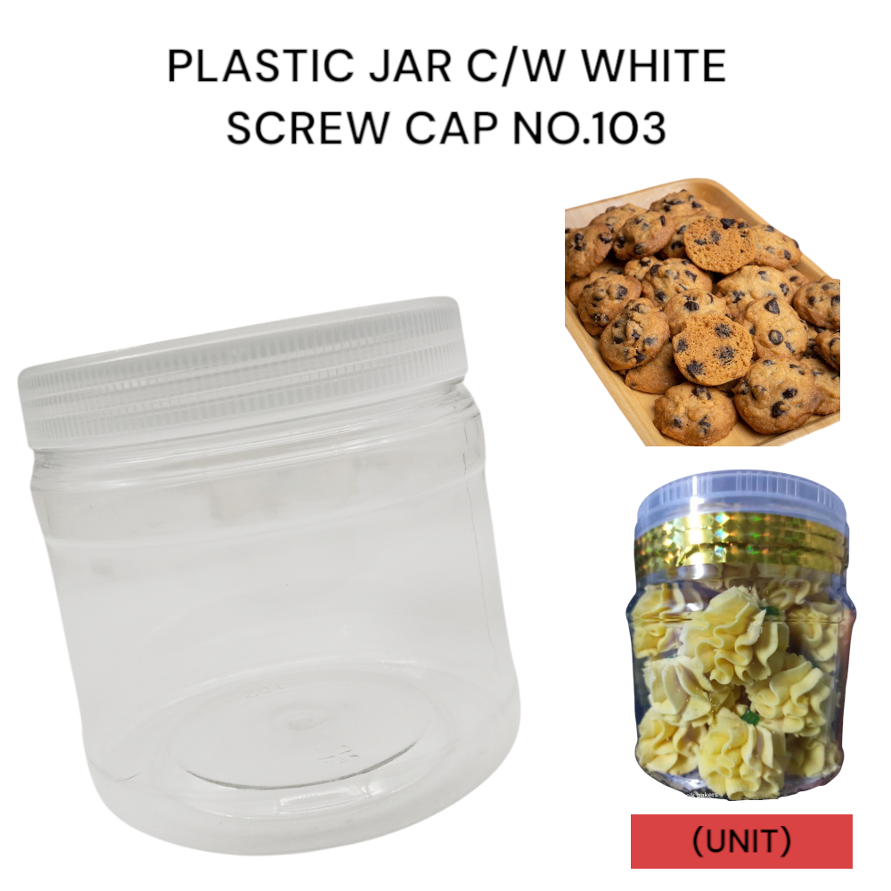 PLASTIC JAR C/W WHITE SCREW CAP NO.103 PER UNIT