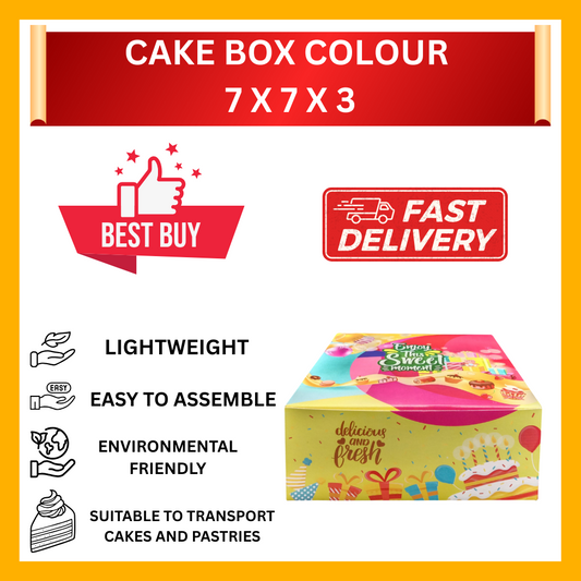 7" X 7" X 3" COLOUR CAKE BOX