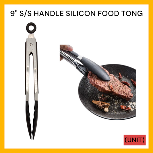 9" S/S HANDLE SILICON FOOD TONG (PL-1148) PER UNIT