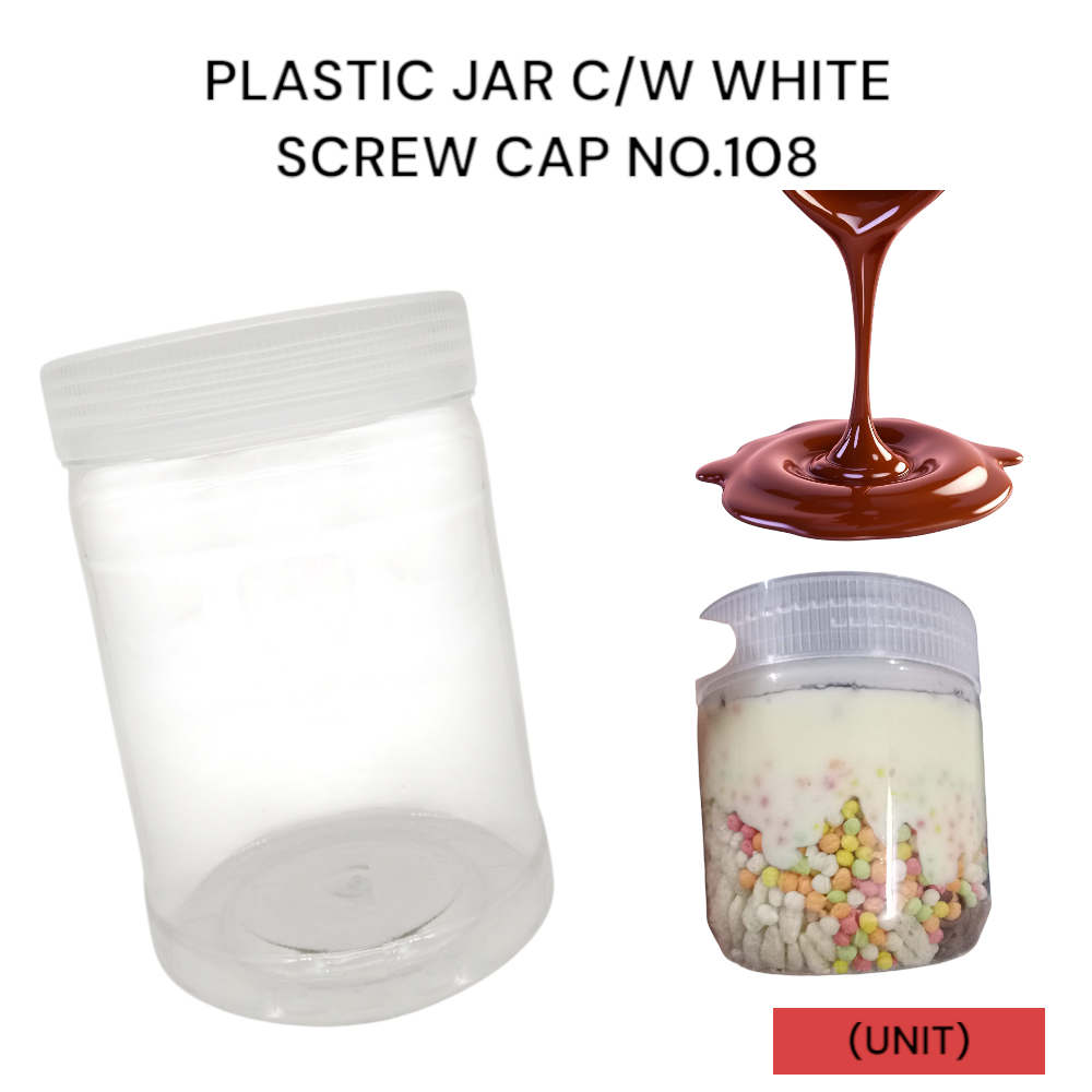 PLASTIC JAR C/W WHITE SCREW CAP NO.108 PER UNIT
