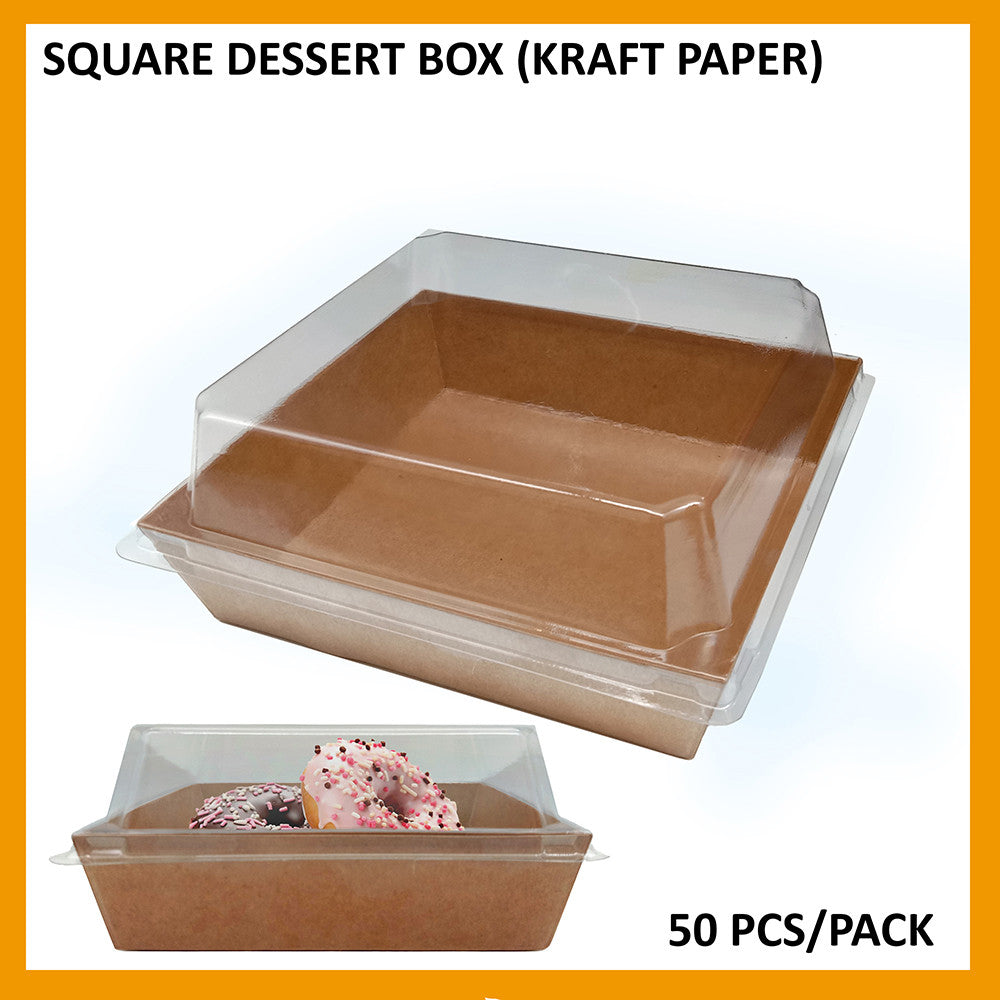 SQUARE DESSERT PACKAGING BOX (KRAFT PAPER) 50'S Per Pack