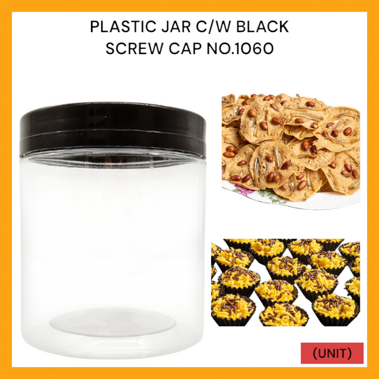 PLASTIC JAR C/W BLACK SCREW CAP NO.1060 PER UNIT