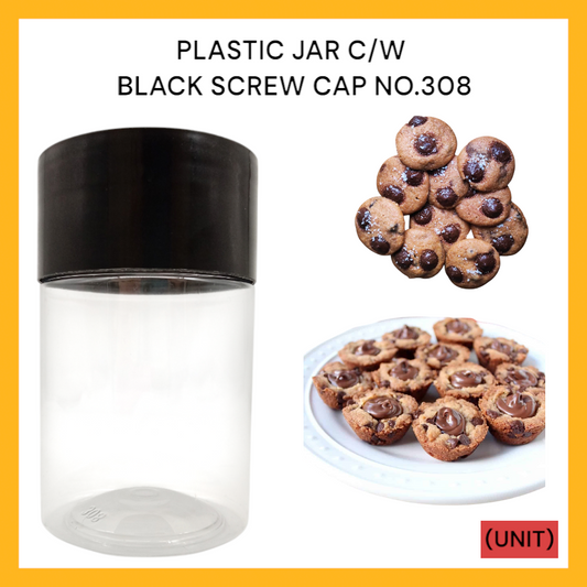 PLASTIC JAR C/W BLACK SCREW CAP NO. 308 PER UNIT