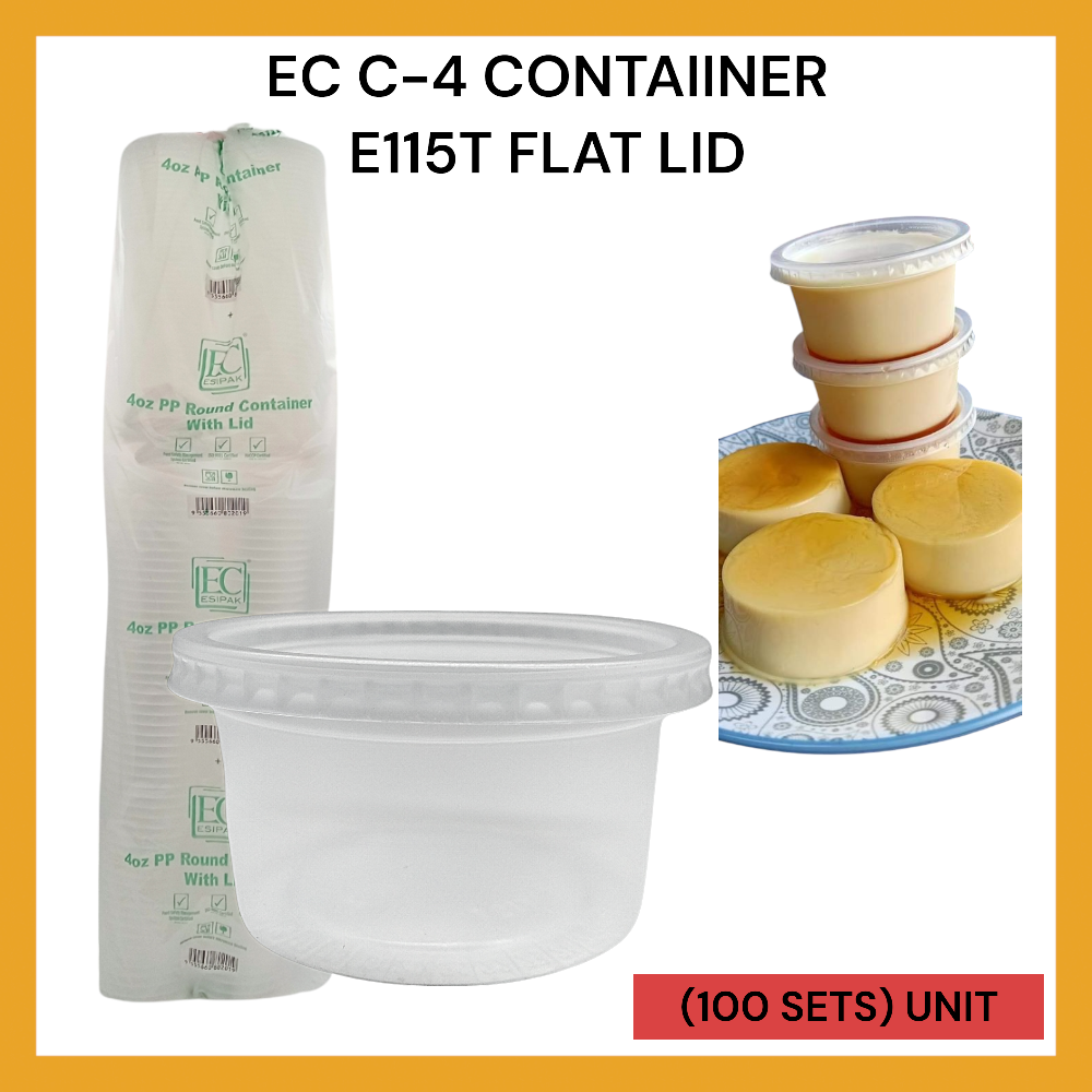 EC C-4 CONTAINER E115T FLAT LID (100SETS) PER PKT